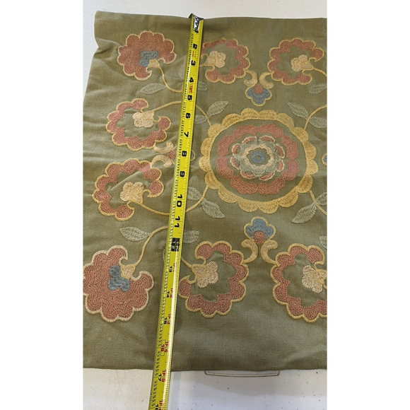 Harbor House Embroidered Pillow Sham 17"x17" Green Floral Boho Hippie Old World - Picture 14 of 16